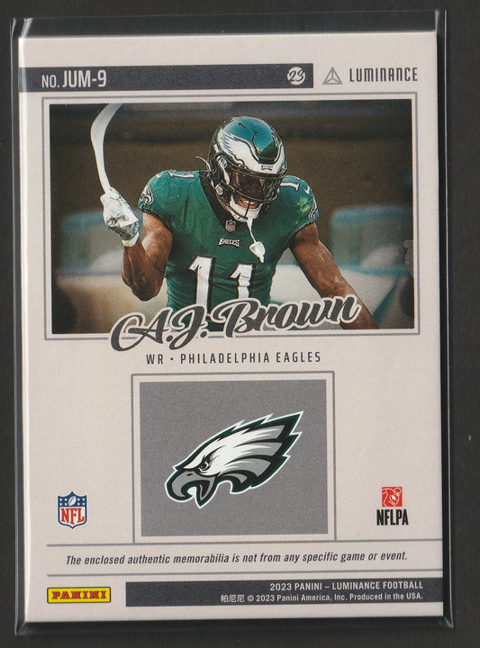 A.J. Brown 2023 Panini Luminance Relics Gold Jumbo Relics 01/50 #JUM-9 Fiedler24