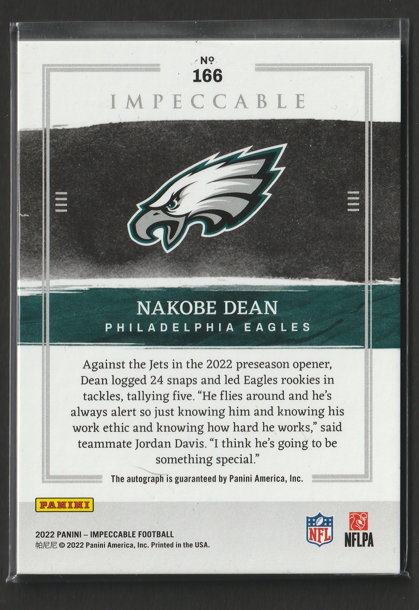 Nakobe Dean 2022 Panini Impeccable Football RC 35/99 #166 Fiedler24