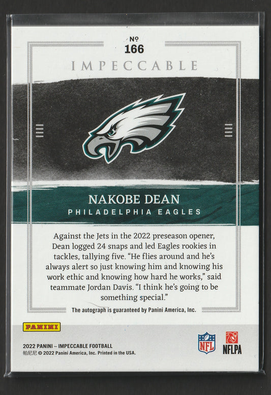 Nakobe Dean 2022 Panini Impeccable Football RC 35/99 #166 Fiedler24