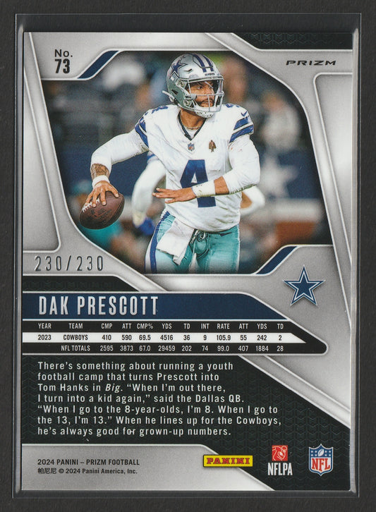 Dak Prescott 2024 Panini Prizm Blue Wave Prizm 230/230 #73 Fiedler24