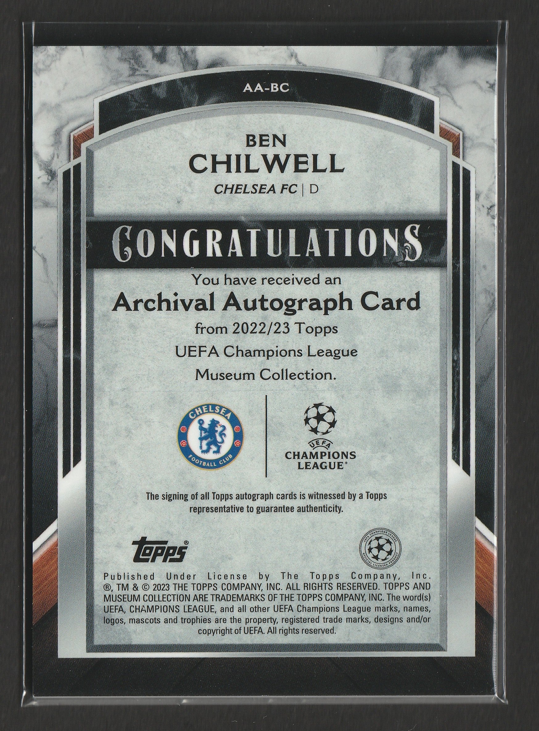 Ben Chilwell 2022/23 Topps Museum Collection UCL Archival Autographs Amethyst 54/99 #AA-BC Fiedler24