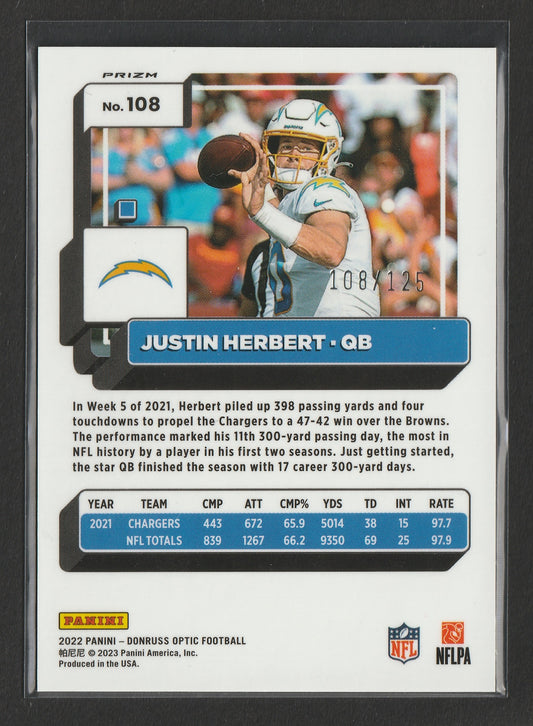 Justin Herbert 2022 Panini Donruss Optic Silver Circles Prizm 108/125 #108 Fiedler24