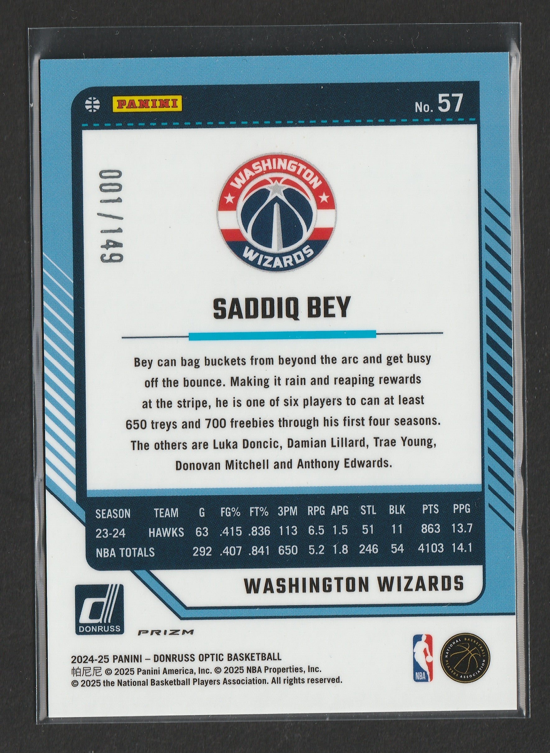Saddiq Bey 2024-25 Panini Donruss Optic Red Seismic Prizm 001/149 #57 - Fiedler24