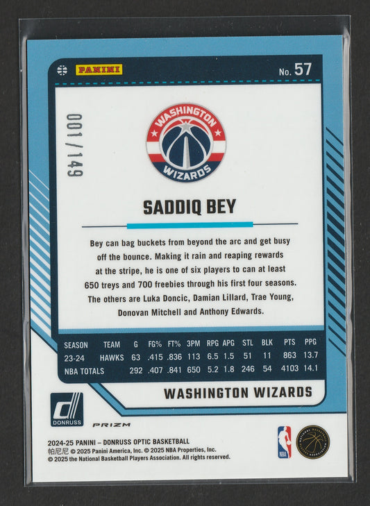 Saddiq Bey 2024-25 Panini Donruss Optic Red Seismic Prizm 001/149 #57 - Fiedler24