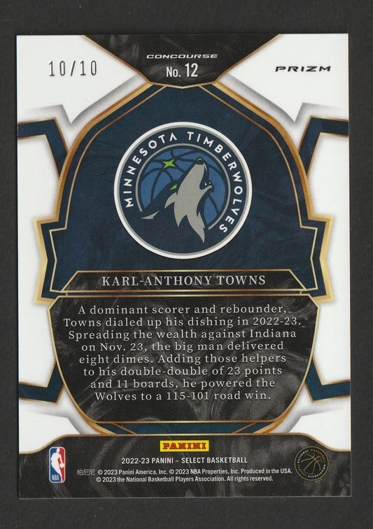 Karl-Anthony Towns 2022-23 Panini Select Gold Disco Prizm 10/10 #120 - Fiedler24