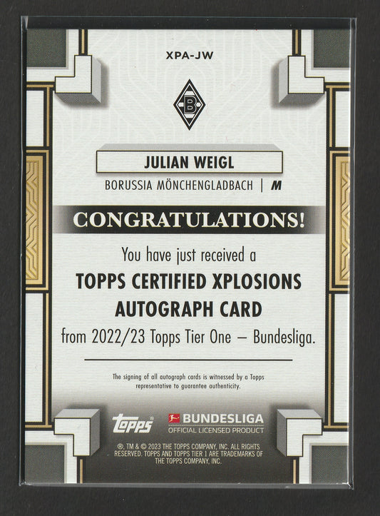 Julian Weigl 2022-23 Topps Tier One Bundesliga Xplosion Autographs 049/120 #XPA-JW - Fiedler24