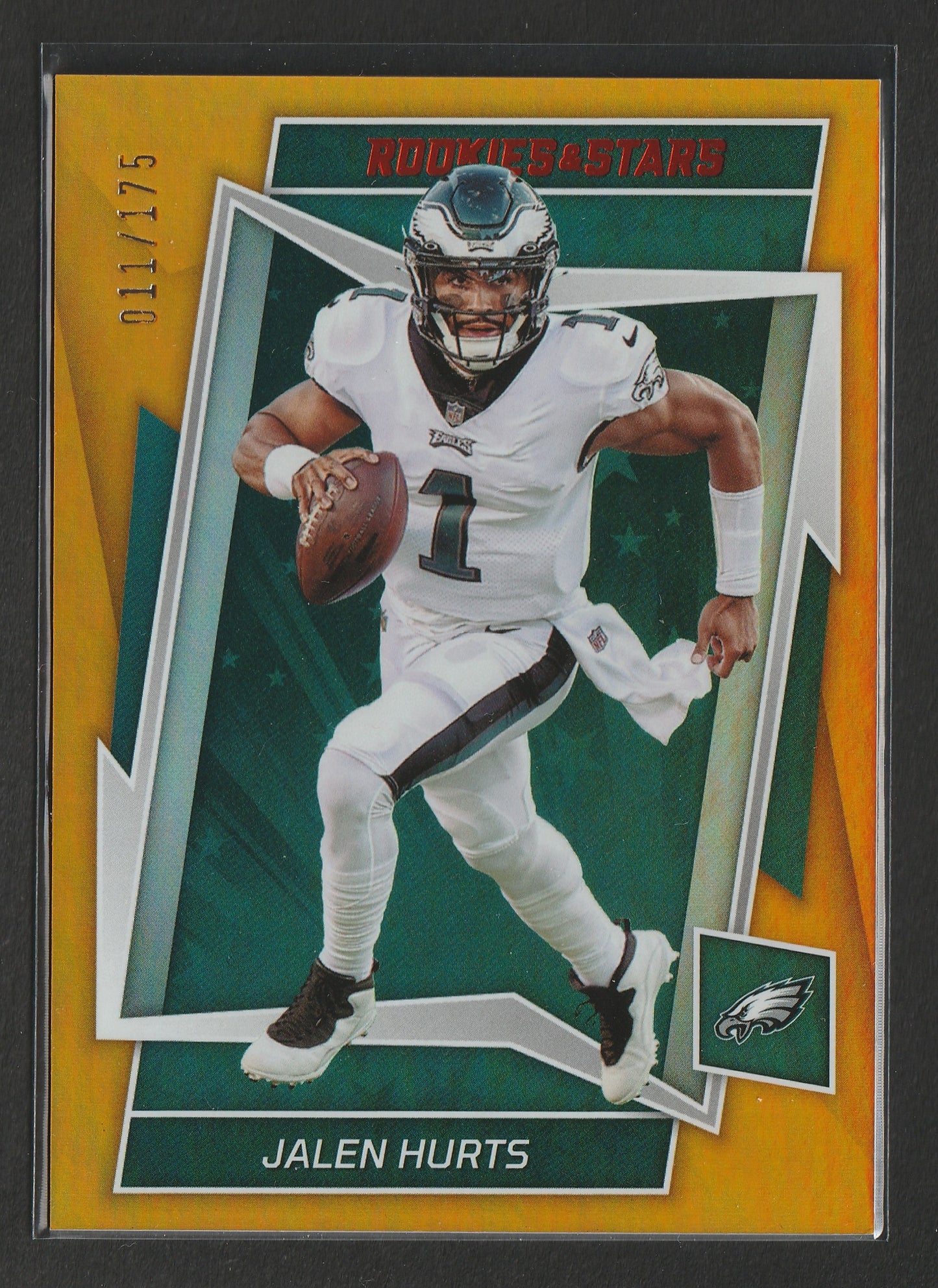 Jalen Hurts 2022 Panini Rookies & Stars Orange 011/175 #78 Double Jersey - Fiedler24