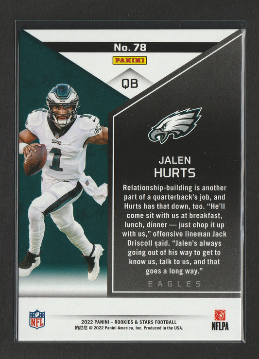 Jalen Hurts 2022 Panini Rookies & Stars Orange 011/175 #78 Double Jersey - Fiedler24