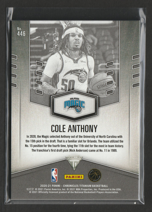 Cole Anthony 2020-21 Panini Chronicles Draft Year Titanium 13/20 RC #446 - Fiedler24