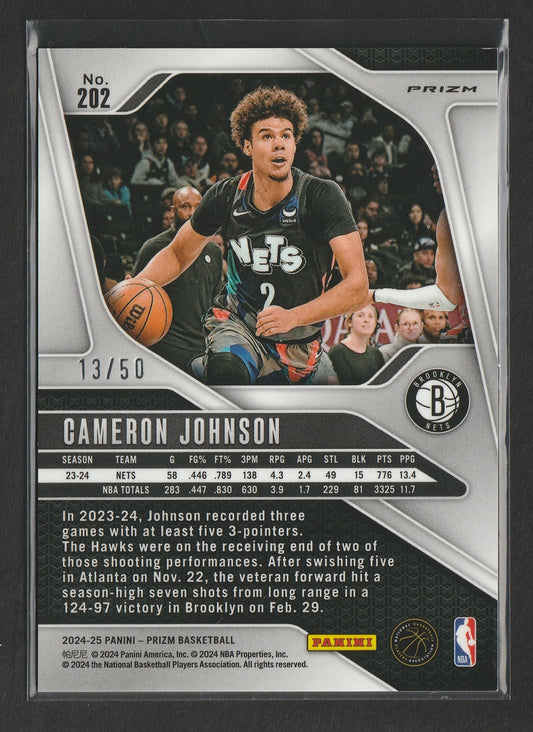 Cameron Johnson 2024-25 Panini Prizm Fast Break Pink Prizm 13/50 #202 - Fiedler24