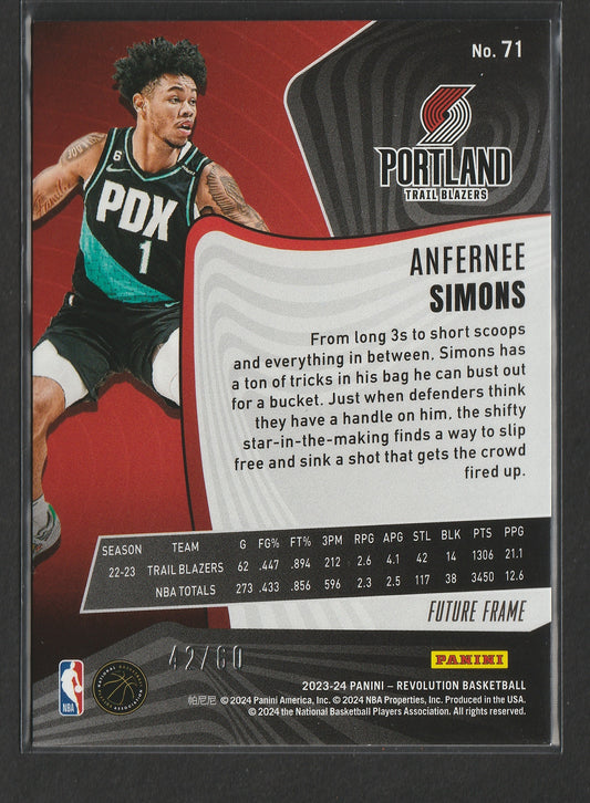 Anfernee Simons 2023/24 Panini Revolution Future Frame 42/60 #71 - Fiedler24