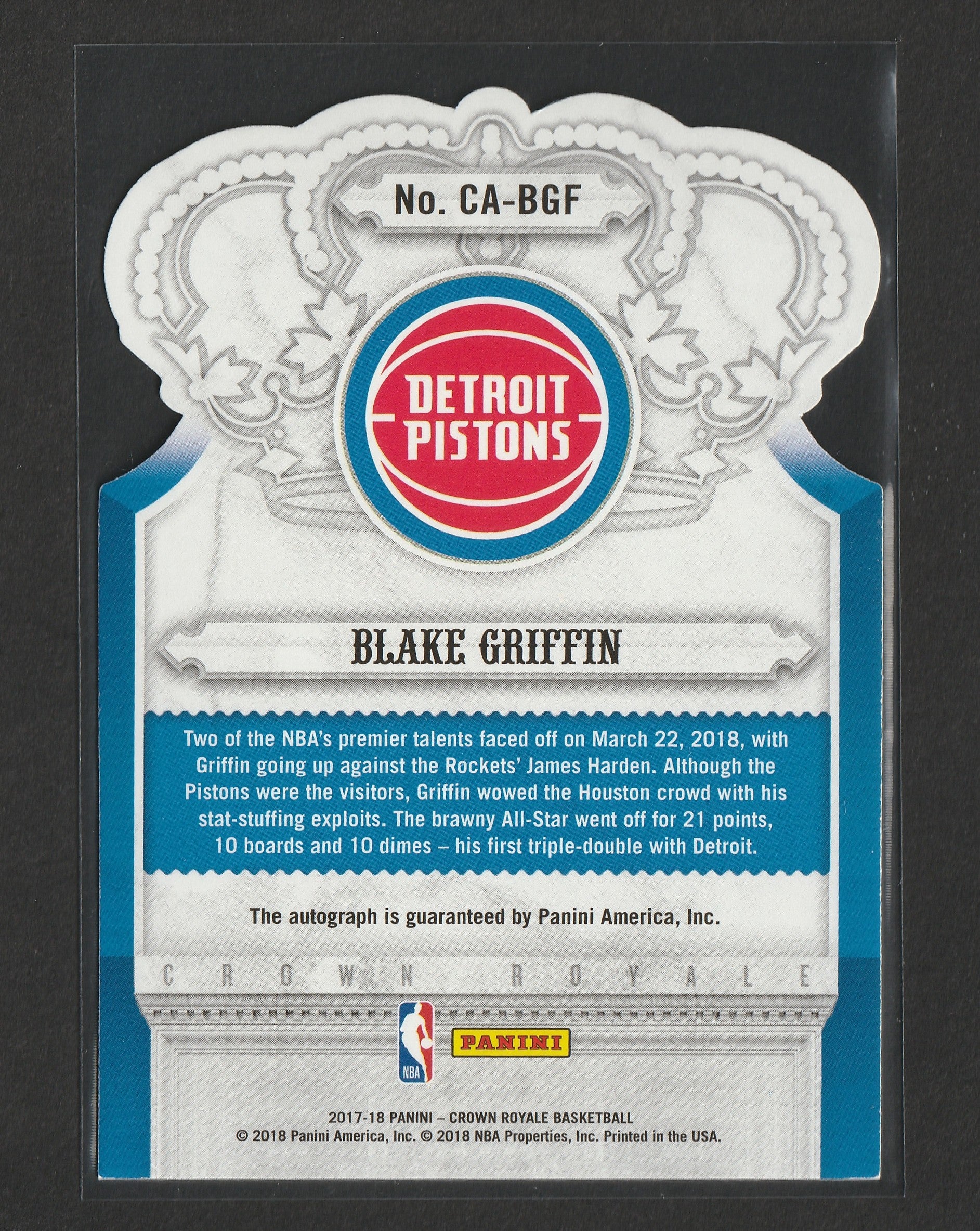 Blake Griffin 2017-18 Panini Crown Royale Autographs Blue 07/25 #CA-BGF - Fiedler24