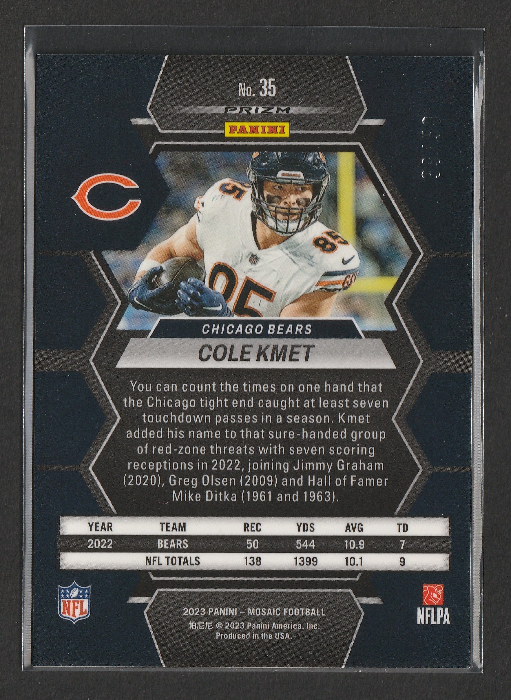 Cole Kmet 2023 Panini Mosaic No Huddle Purple Mosaic Prizm 39/50 #35 - Fiedler24