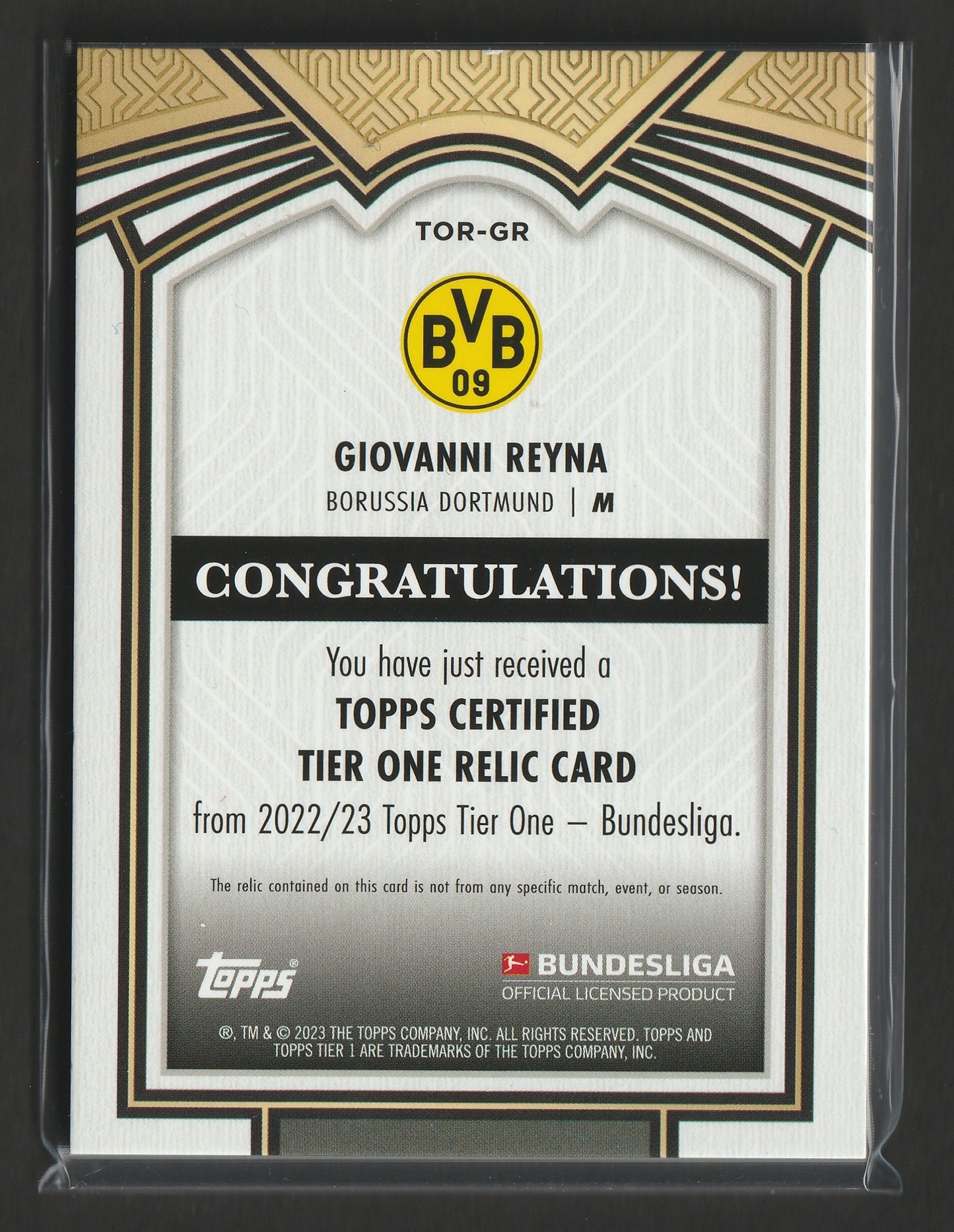 Giovanni Reyna 2022/23 Topps Tier One Bundesliga Relic Card 144/144 #TOR-GR