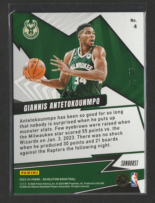 Giannis Antetokounmpo 2023-24 Panini Revolution Shock Wave Sunburst 41/75 #4 - Fiedler24