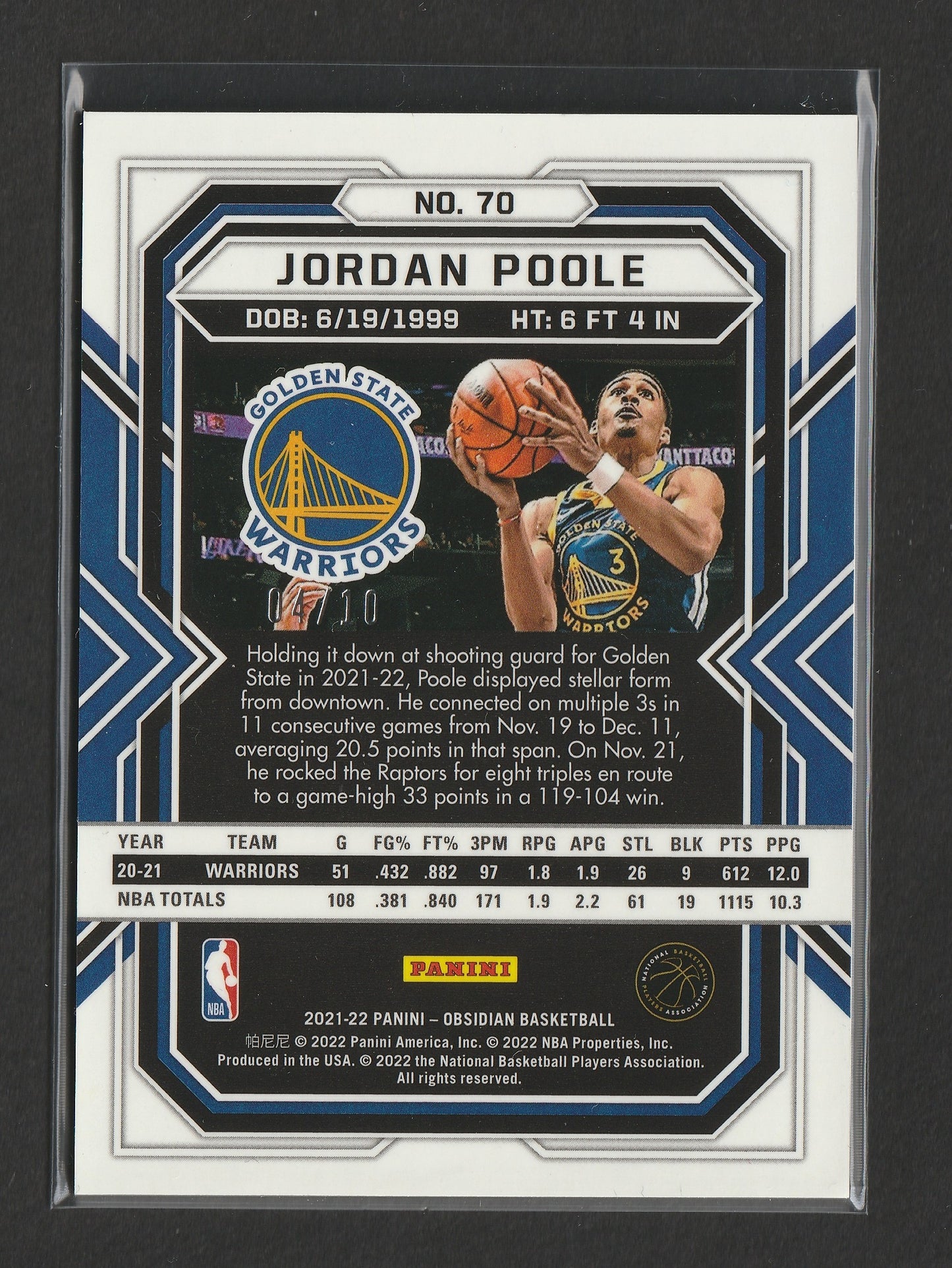 Jordan Poole 2021-22 Panini Obsidian Electric Etch Yellow Flood 04/10 #70 - Fiedler24