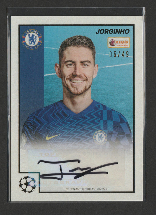 Jorginho 2021-22 Topps Merlin's Heritage 97 UCL Blue Auto 05/49 #48