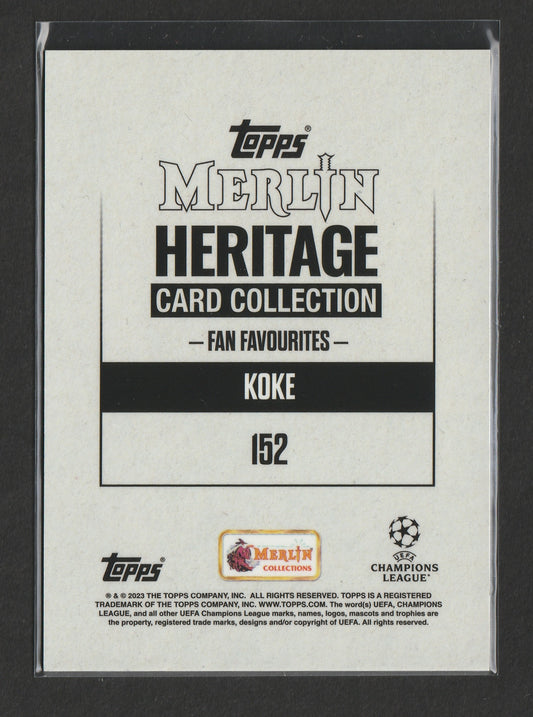 Koke 2023-24 Topps Merlin Heritage UCC Fan Favourites Purple Auto 14/99 #152