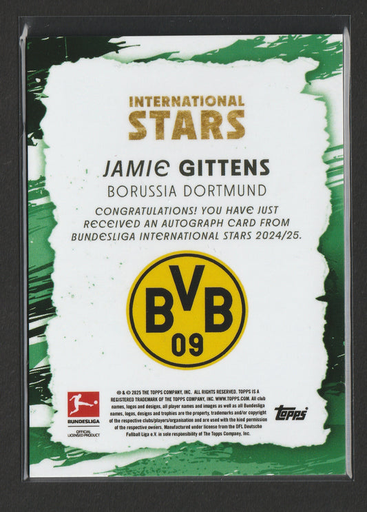 Jamie Gittens 2025 Topps Bundesliga International Stars Teal Auto 25/25