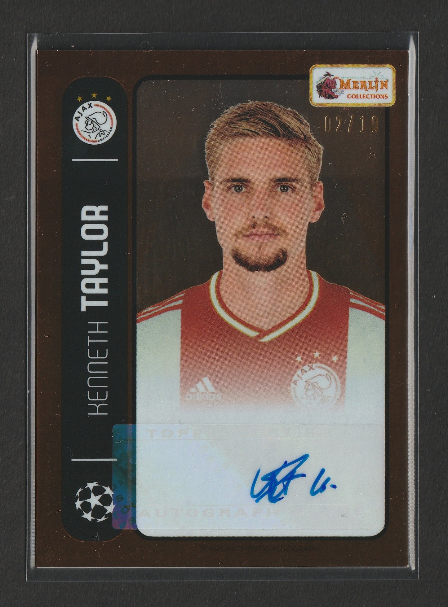 Kenneth Taylor 2022/23 Topps Merlin's Heritage 98 UCL Orange Autograph 02/10 #052