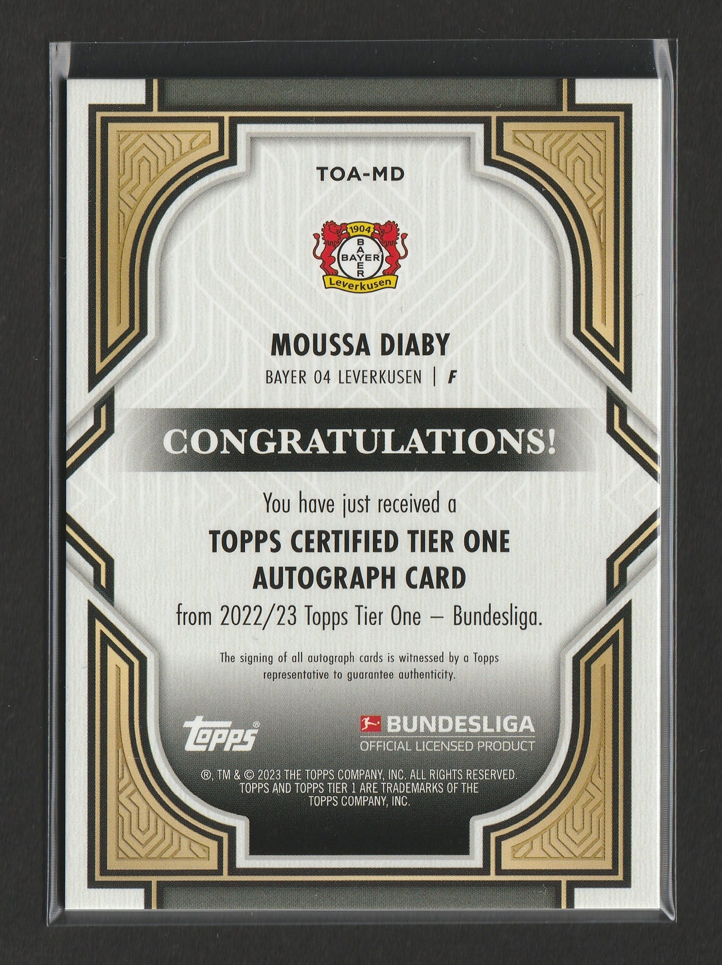 Moussa Diaby 2022-23 Topps Tier One Bundesliga Auto 040/100 #TOA-MD