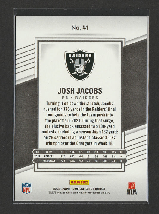 Josh Jacobs 2022 Panini Donruss Elite Red 300/399 #41 - Fiedler24