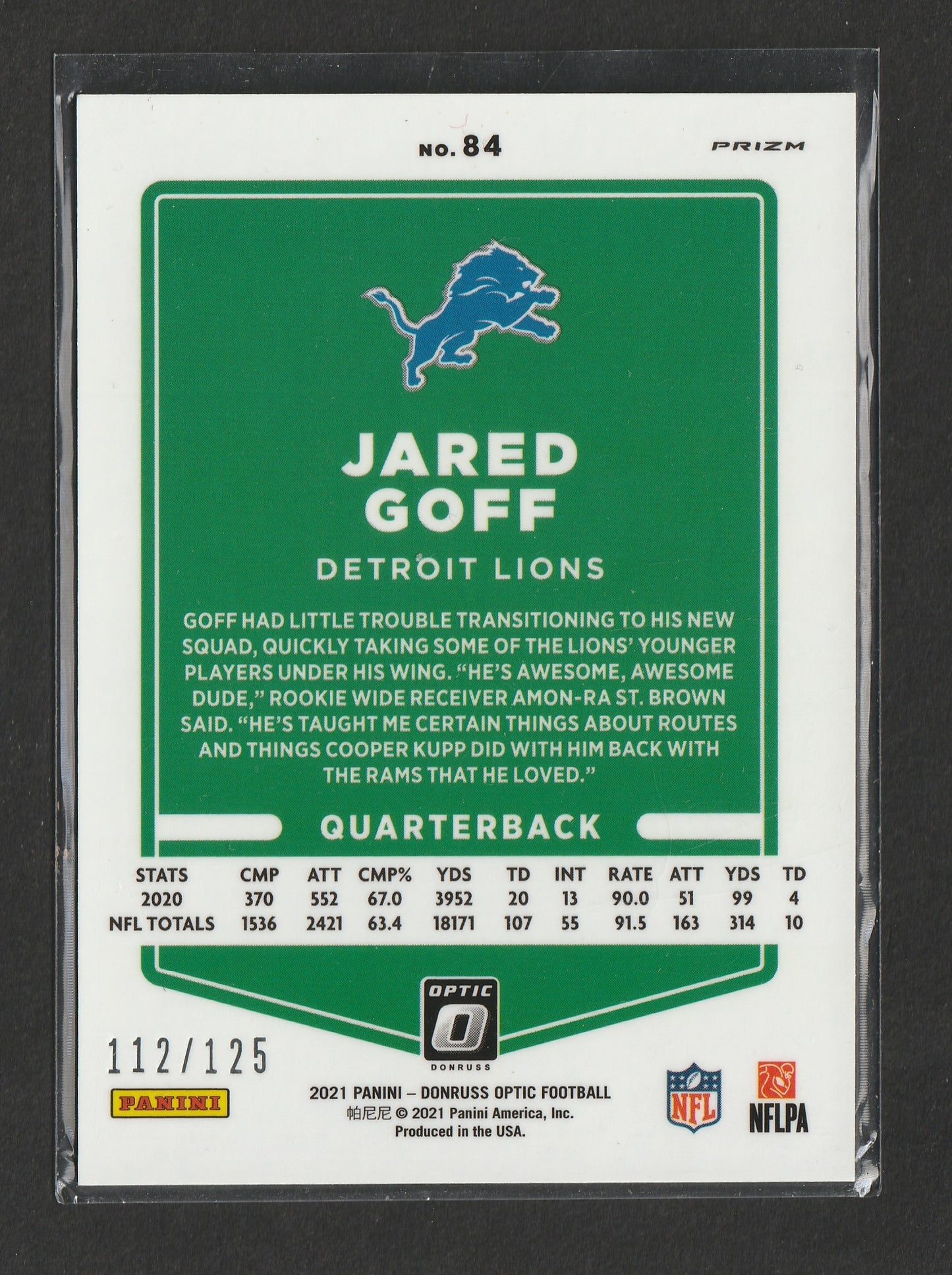 Jared Goff 2021 Panini Donruss Optic Silver Circles Prizm 112/125 #84