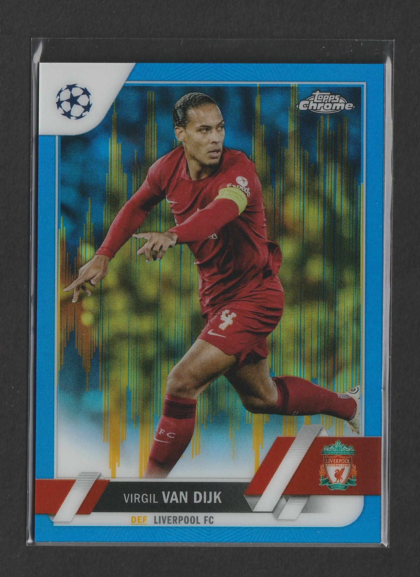 Virgil van Dijk 2022-23 Topps Chrome UEFA Club Competitions Blue & Gold Seismic Refractor 04/75 #130 Jersey Number !