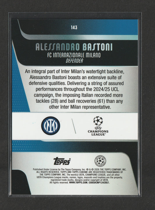 Alessandro Bastoni 2025-26 Topps Chrome UEFA Club Competitions Purple X-Fractor 01/75 #143