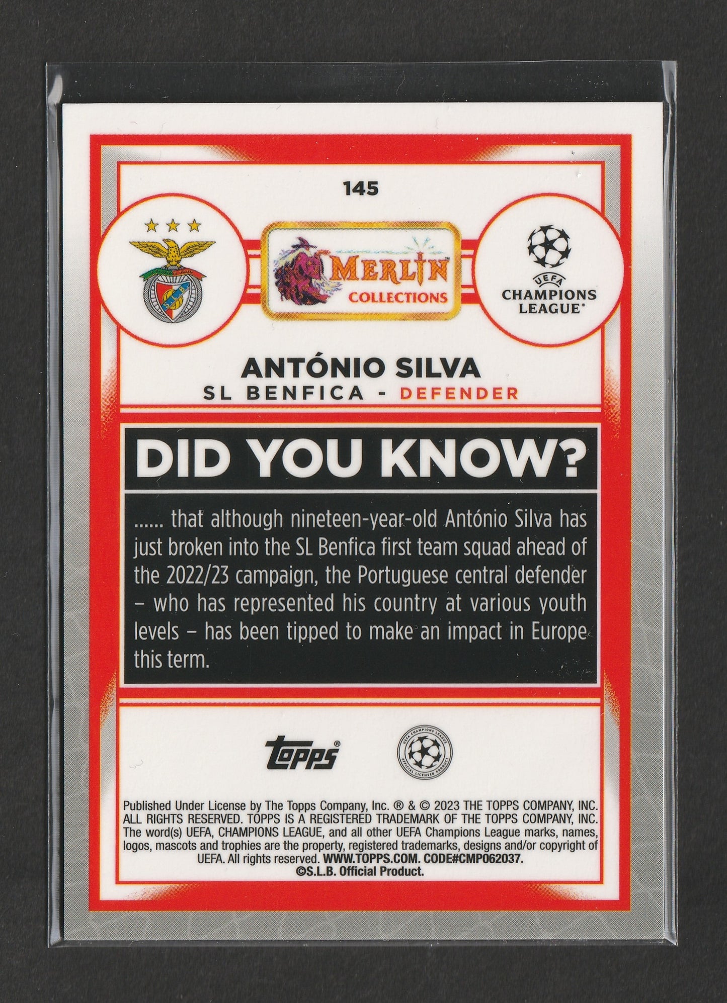 António Silva 2022-23 Topps Merlin UEFA Club Competitions Blue Shimmer Refractor 44/75 RC #145