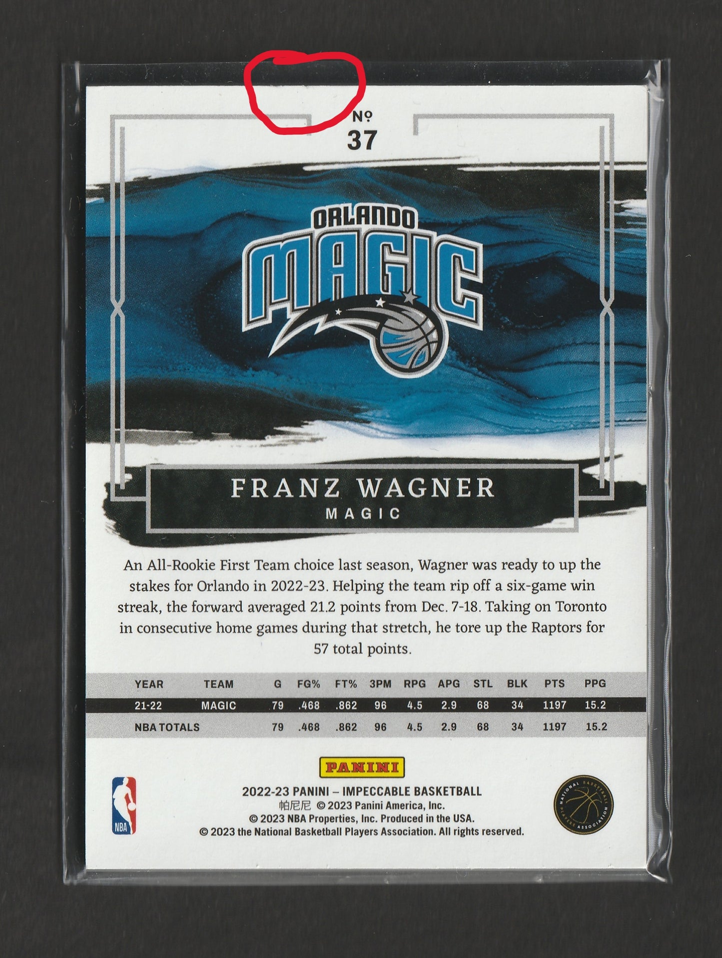 Franz Wagner 2022-23 Panini Impeccable Base (Bronze) 70/99 #37