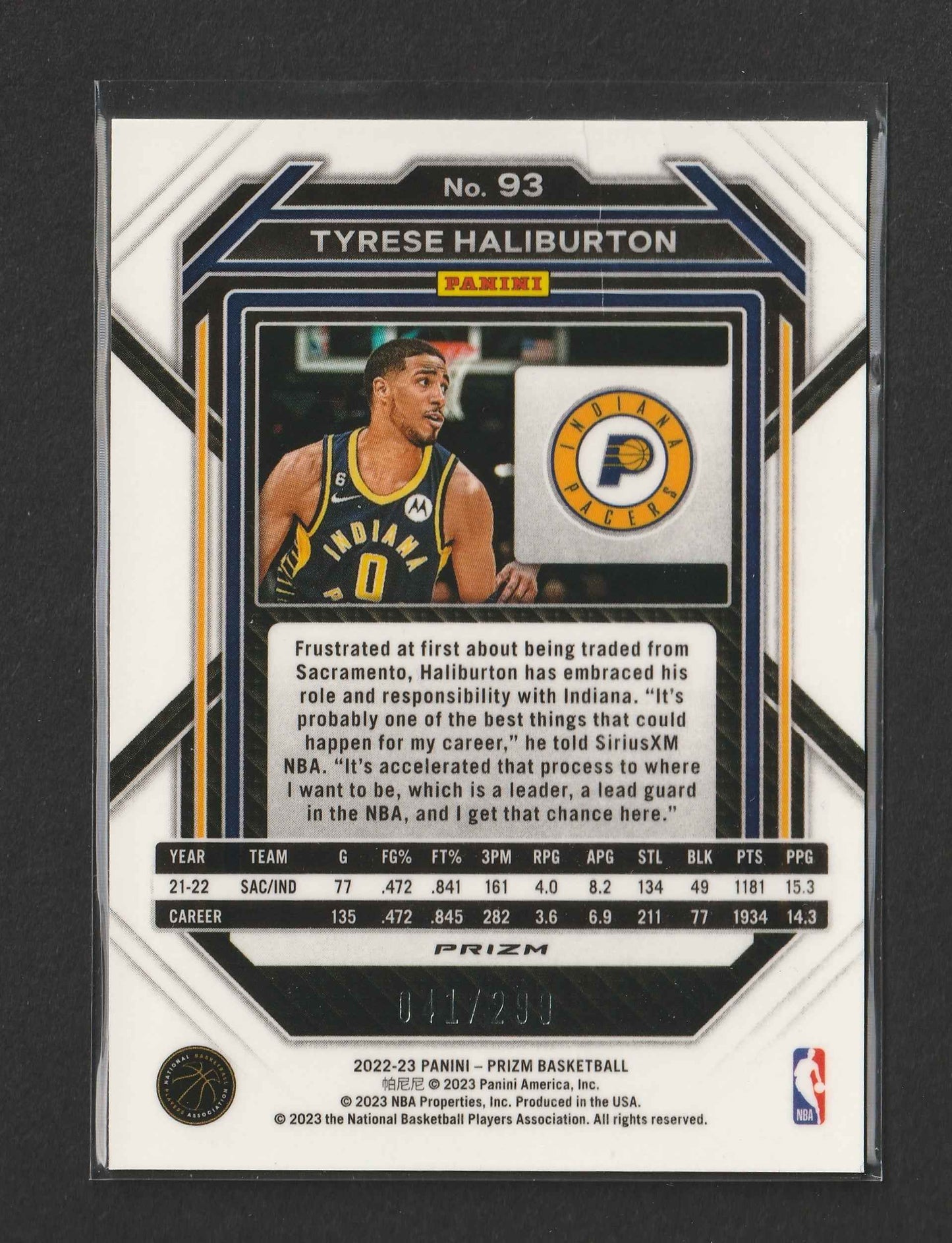 Tyrese Haliburton 2022-23 Panini Prizm Red Prizm 041/299 #93