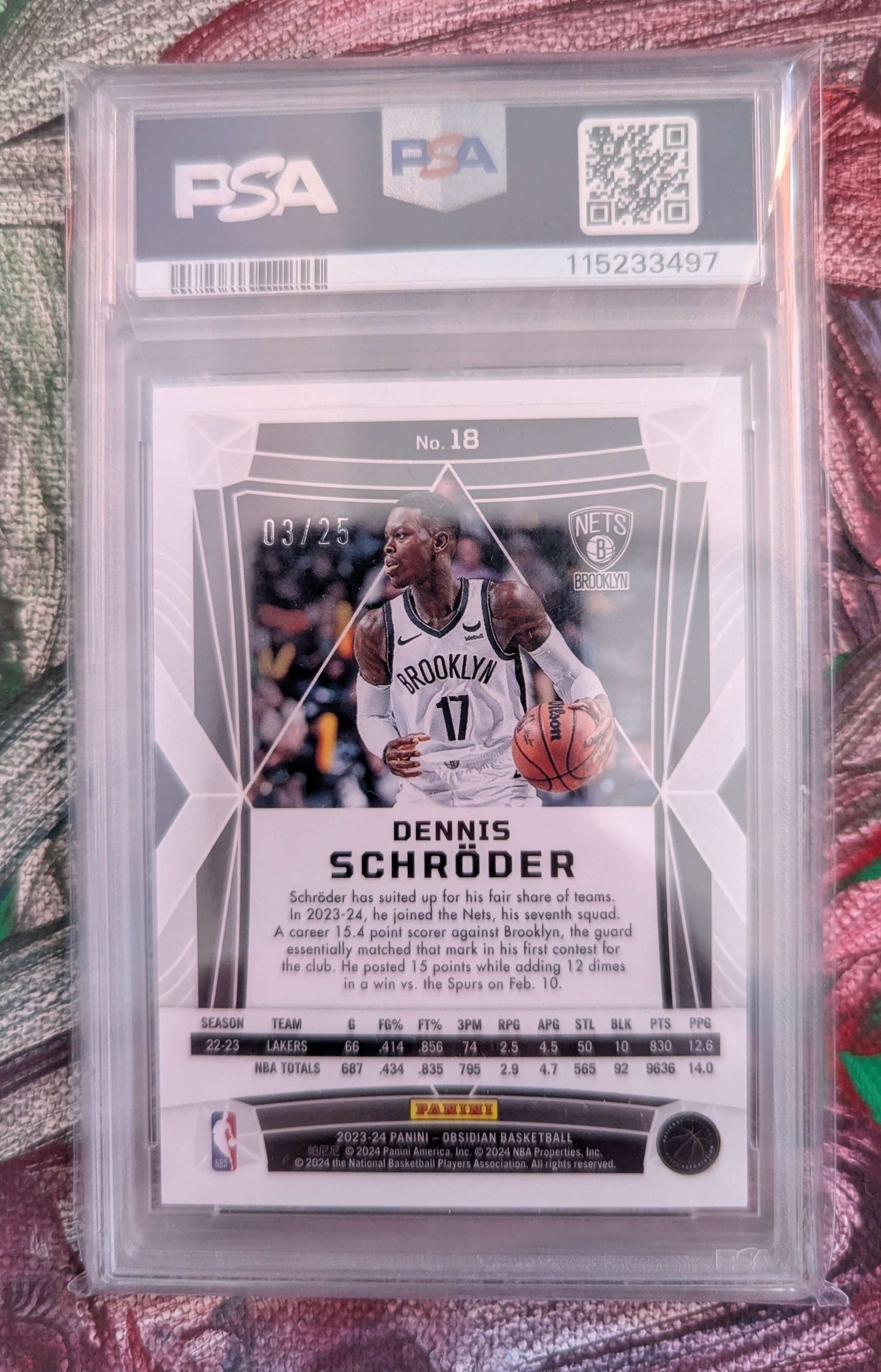 Dennis Schröder 2023/24 Panini Obsidian Electric Etch Green 03/25 PSA 10 #18 Fiedler24