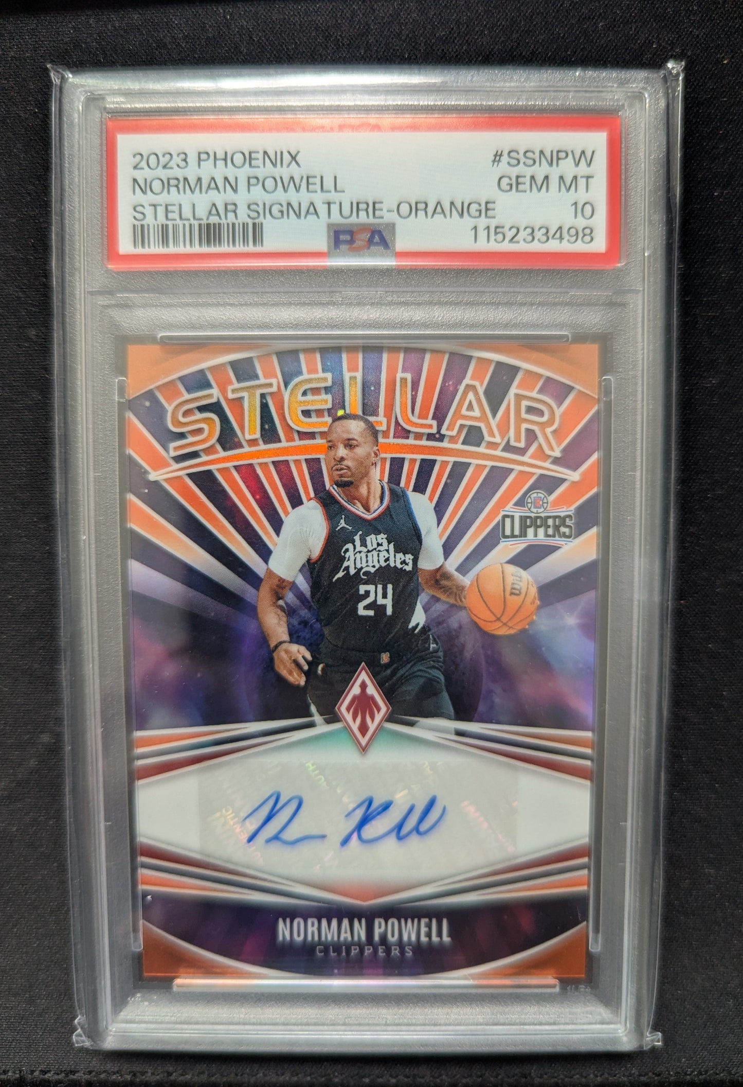 Norman Powell 2023-24 Phoenix Stellar Signatures Orange Auto 33/49 PSA 10 #SS-NPW