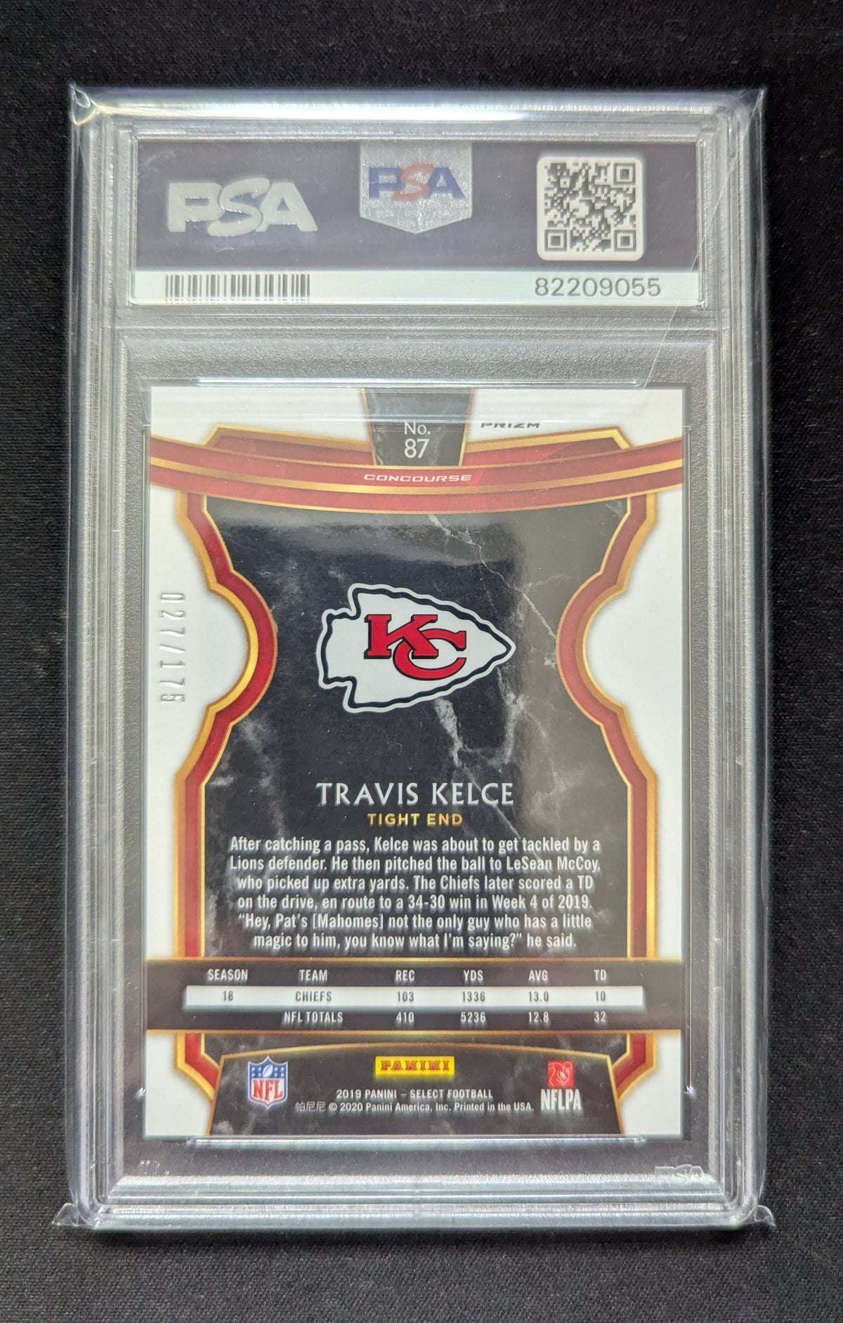 Travis Kelce 2019 Panini Select Blue Prizm 027/175 PSA 9 #87
