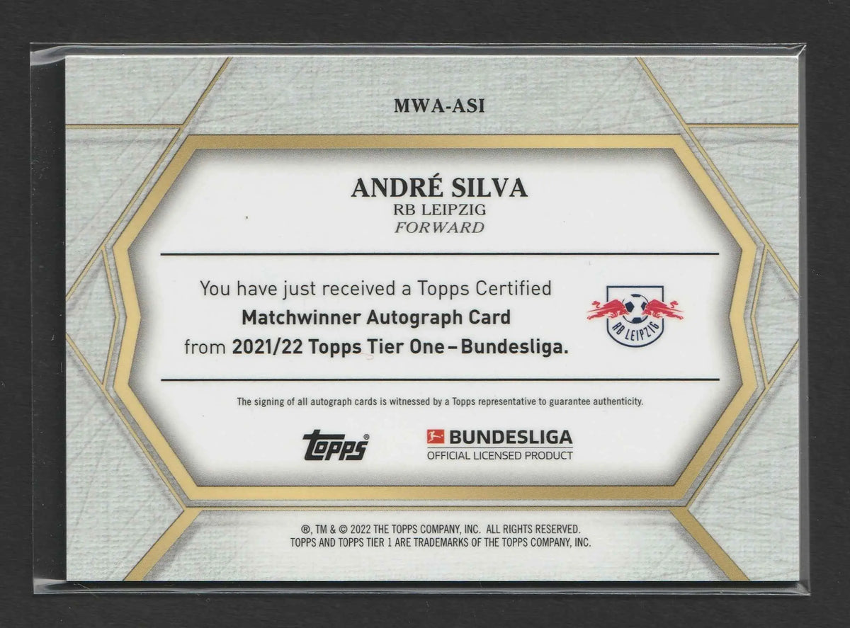 Silberne und goldene geometrische topps matchwinner autograph karte von andré silva rb leipzig 2021-22