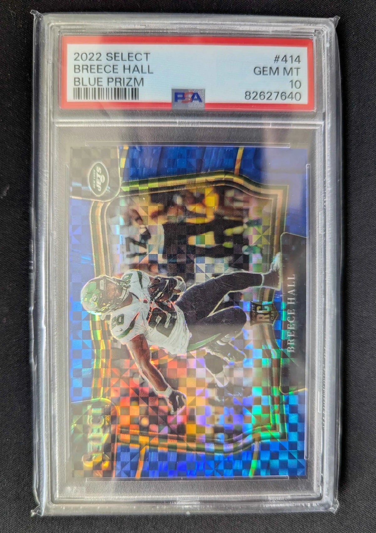 Breece hall 2022 panini select blue prizm football trading card nummer 13 von 49 in psa 10 gem mint schutzhülle