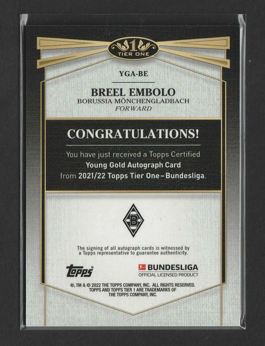 Breel embolo 2021-22 topps tier one jungen gold autograph karte schwarz gold nummer 39 von 75 mit borussia mönchengladbach