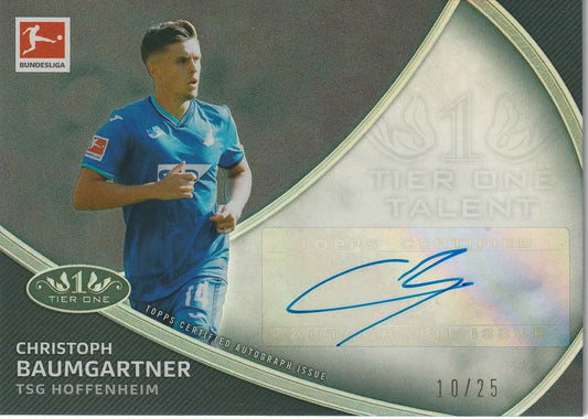 Christoph baumgartner 2020/21 topps tier one bundesliga autograph karte mit blauem trikot und silberner unterschrift