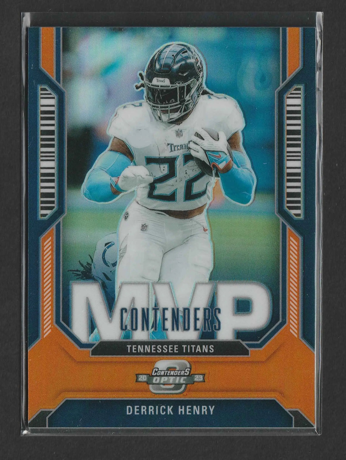 Derrick henry 2023 panini contenders optic mvp orange prizm trading card nummer 01 von 50 mit titans design