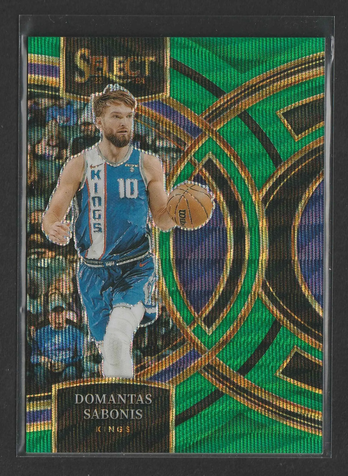 Domantas sabonis 2023-24 panini select green wave prizm premier level basketball trading card in blauem sacramento kings trikot
