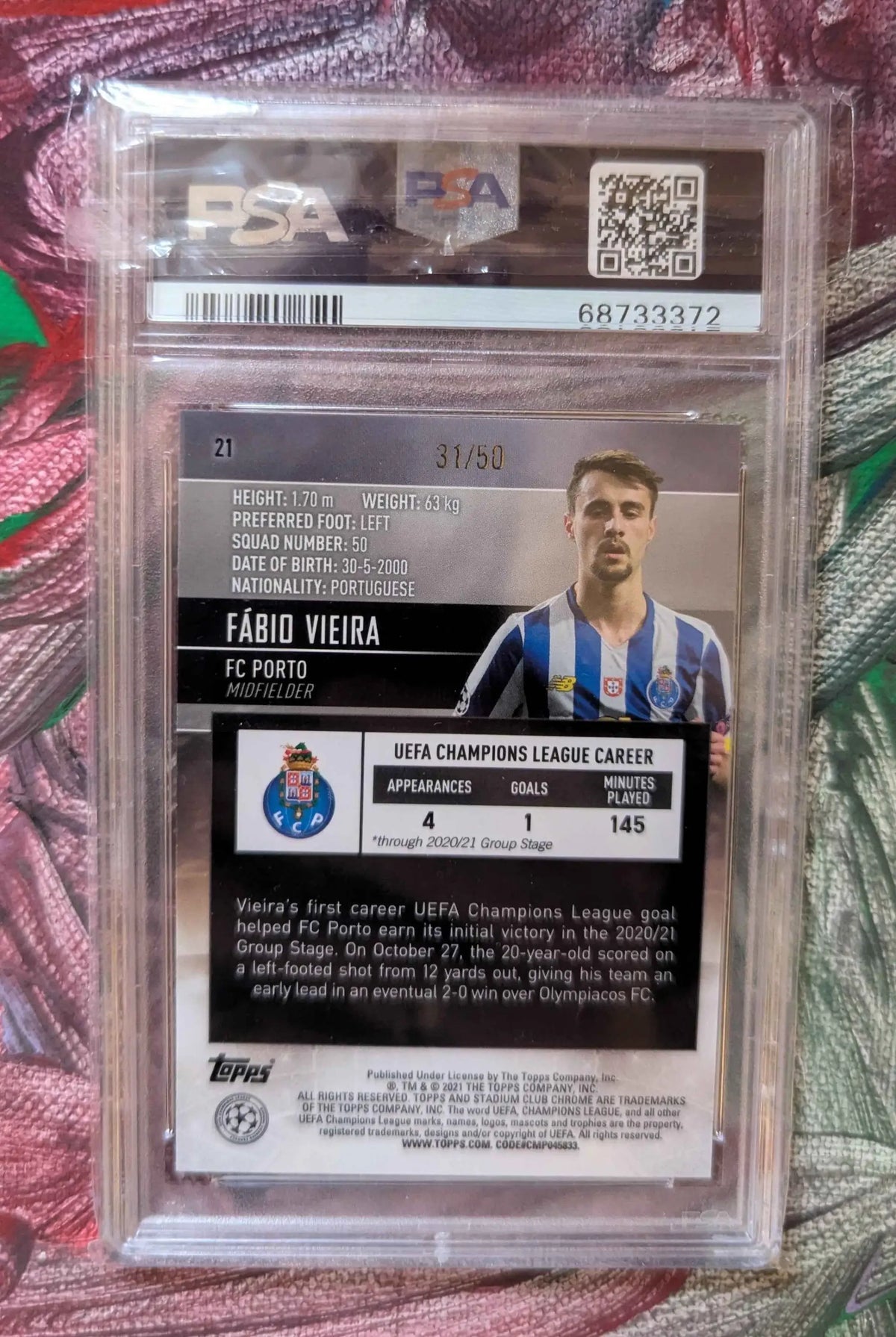 Psa bewertete 2021 topps uefa champions league trading card von fábio vieira im fc porto trikot