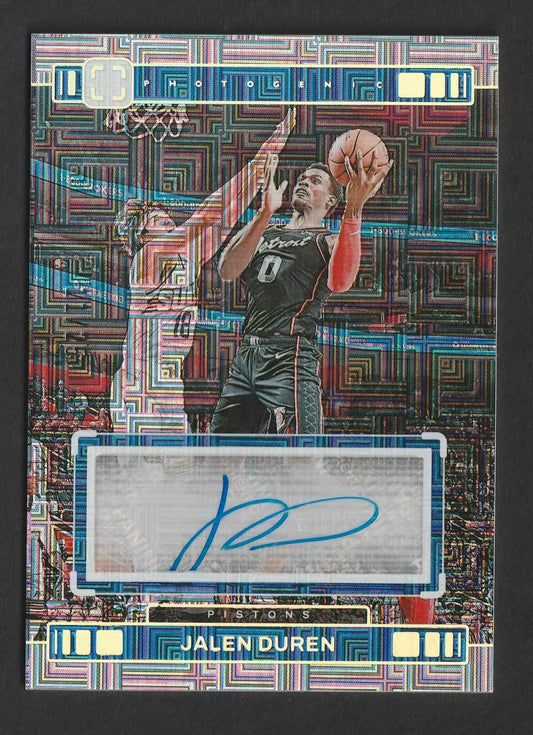 Jalen duren 2023 24 panini photogenic veteran autograph trading card mit lebhaftem geometrischem muster und unterschriftsfenster