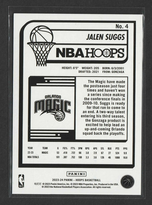 Schwarzweiß nba hoops trading card von jalen suggs orlando magic panini 2023-24 hyper gold 09 von 10 nummer 4