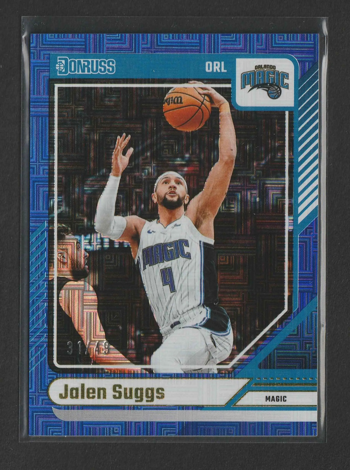 Blau-weiße orlando magic basketball trading card mit jalen suggs in action von panini donruss choice 2024-25 nr 59