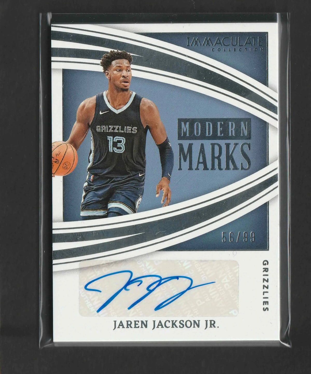 Dies ist eine signierte jaren jackson jr basketballkarte von 2021-22 panini immaculate collection im nummerierten 56 von 99 set
