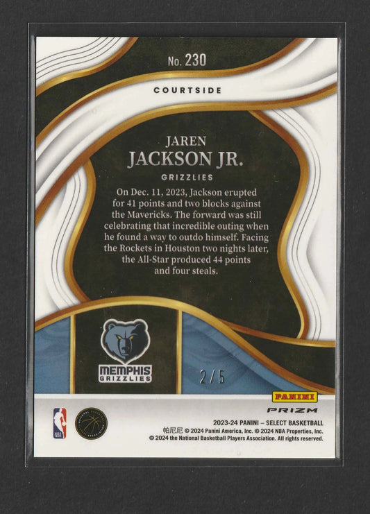 Schwarze, weiße und goldene panini prizm basketball trading card mit jaren jackson jr aus der 2023-24 panini select green disco prizm serie 2 von 5 nummer 230