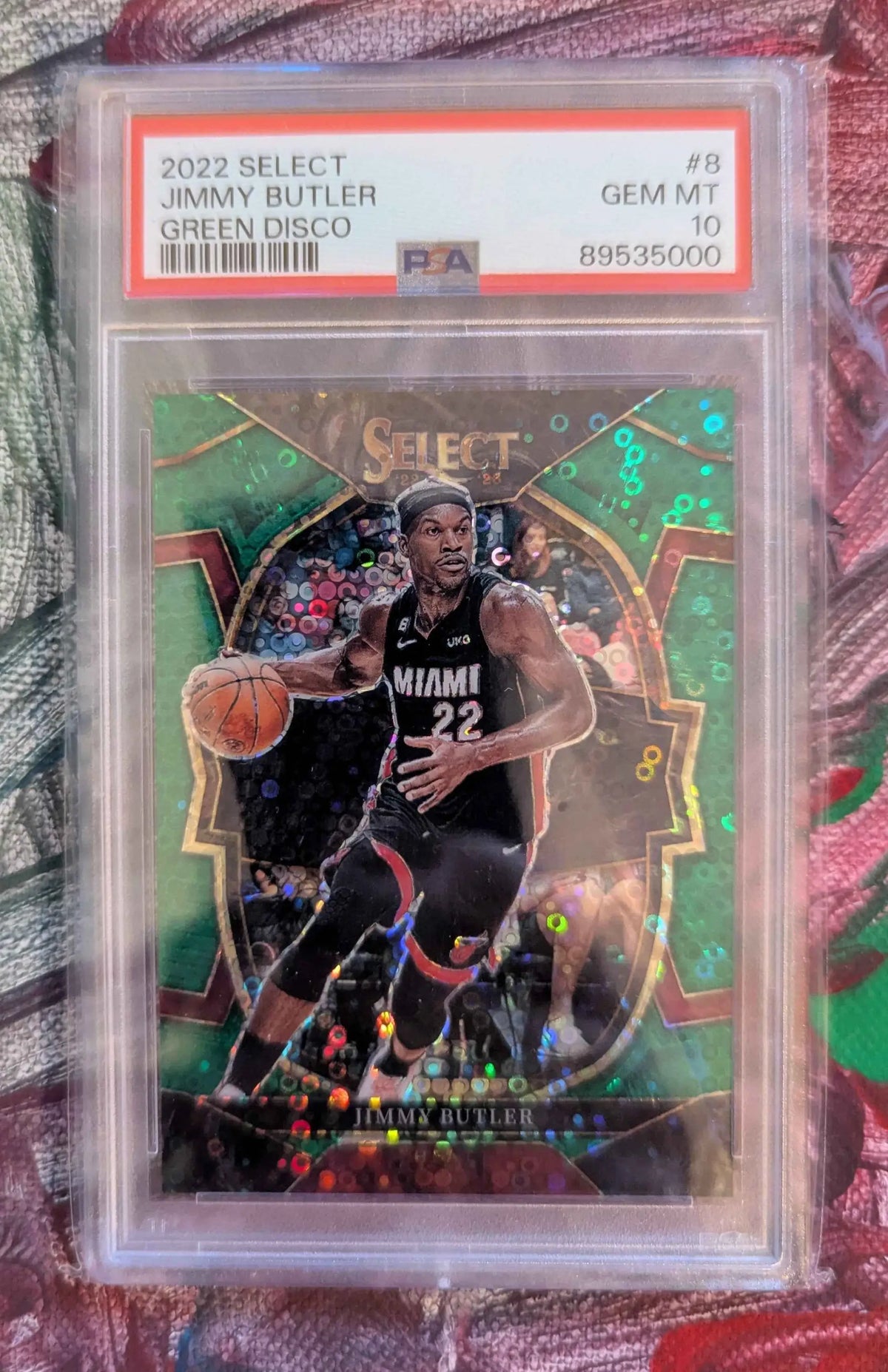 Jimmy butler 2022 23 panini select green disco prizm basketball trading card in psa 10 schutzfolie