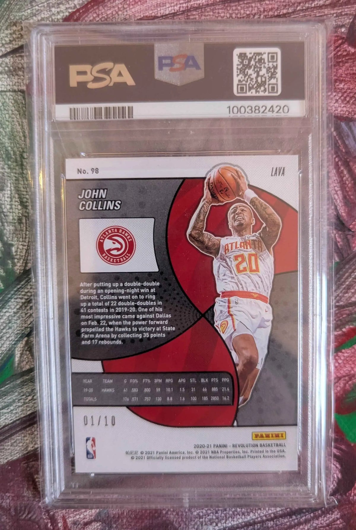 John collins 2022/23 panini revolution lava basketball trading card im atlanta hawks trikot in psa 10 schutzhülle