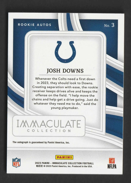 Blaues indianapolis colts rookie autograph card von josh downs 2023 panini immaculate collection nummer 11 von 99